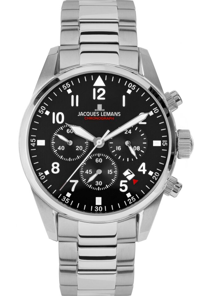 Jacques Lemans Sport JL.42-2C Quartz Çelik Gri Siyah Kadran 10 ATM 42 mm Erkek Kol Saati