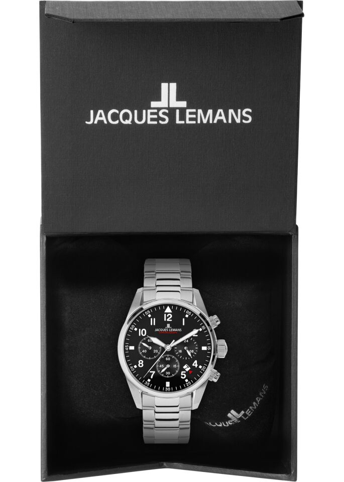 Jacques Lemans Sport JL.42-2C Quartz Çelik Gri Siyah Kadran 10 ATM 42 mm Erkek Kol Saati