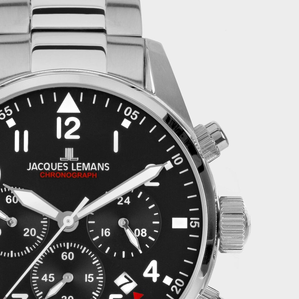 Jacques Lemans Sport JL.42-2C Quartz Çelik Gri Siyah Kadran 10 ATM 42 mm Erkek Kol Saati