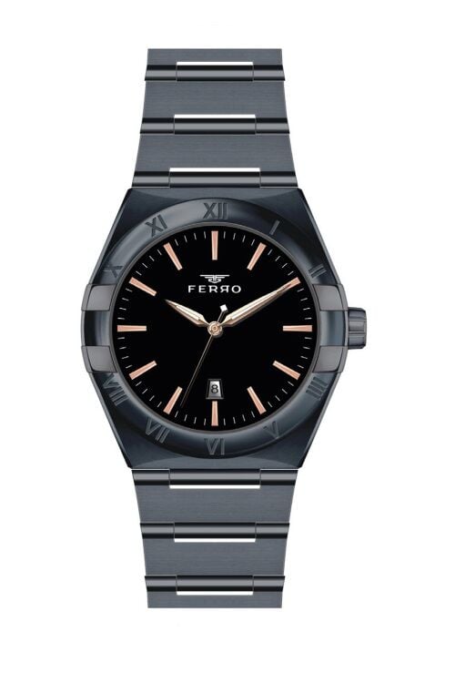 Ferro Siyah Çelik Kordon Erkek Kol Saati F11471A-G 3 ATM Su Geçirmez 2 Yıl Garantili Hediye Paketli