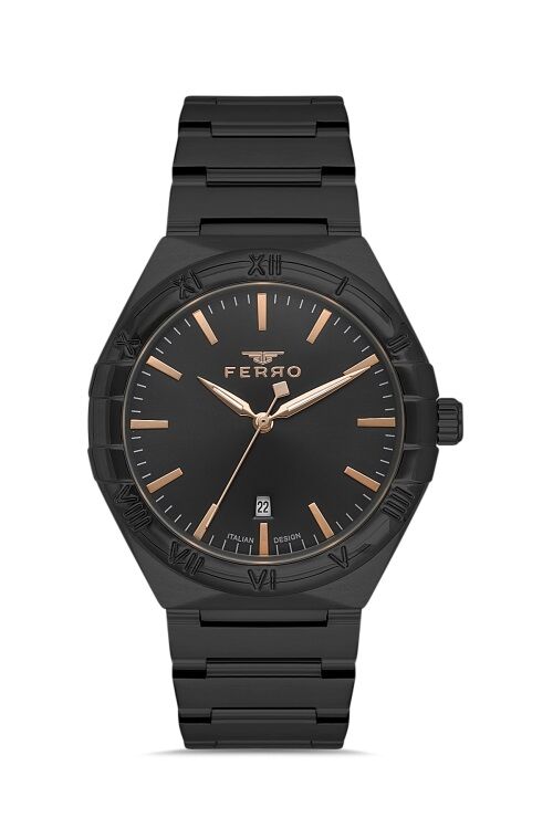 Ferro Siyah Çelik Kordon Erkek Kol Saati F11471A-G 3 ATM Su Geçirmez 2 Yıl Garantili Hediye Paketli