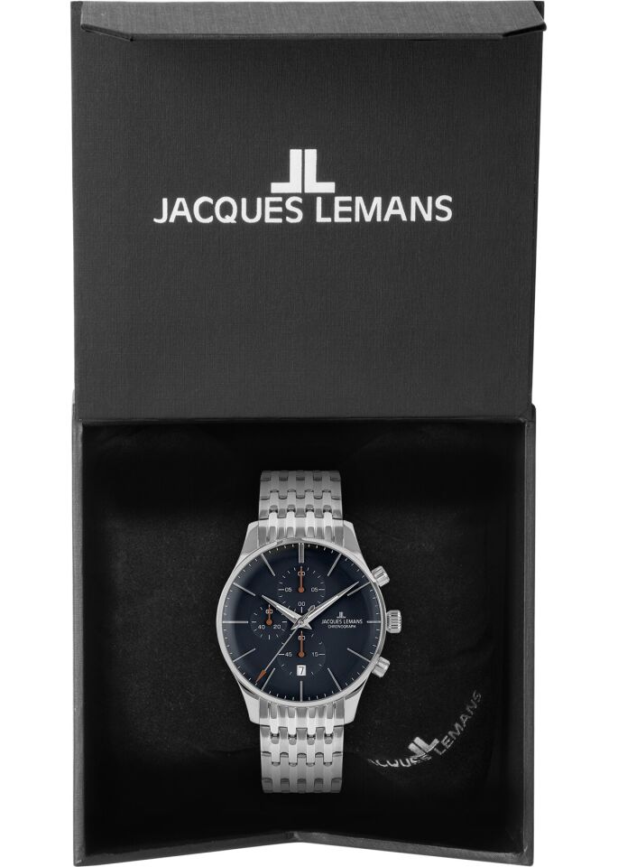 Jacques Lemans London JL.1-2163H Quartz Çelik Gri Mavi Kadran 40 mm Erkek Kol Saati