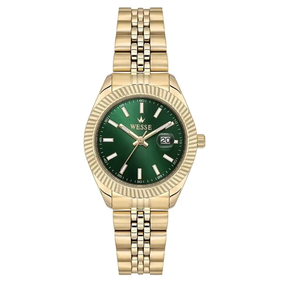 Wesse WWL1115B02 Quartz Çelik Altın Rengi Yeşil Kadran 32 mm Kadın Kol Saati