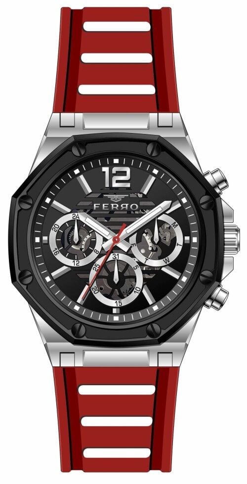 Ferro Kırmızı Çelik Kordon Erkek Kol Saati FM31398A-J8 Tüm Fonksiyonlar Aktif 3 ATM Su Geçirmez