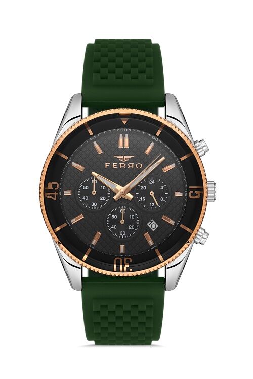 Ferro Yeşil Silikon Kordon Erkek Kol Saati FM31920D-ZG Tüm Fonksiyonlar Aktif 3 ATM Su Geçirmez