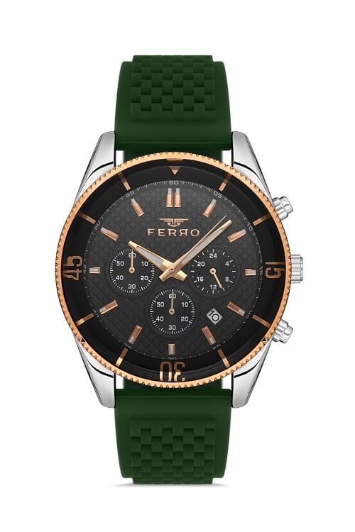 Ferro Yeşil Silikon Kordon Erkek Kol Saati FM31920D-ZG Tüm Fonksiyonlar Aktif 3 ATM Su Geçirmez