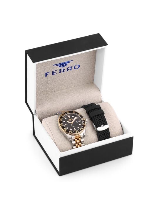 Ferro F11196DA-E Quartz Çift Kordonlu Mineral 3 ATM 43 mm Erkek Kol Saati