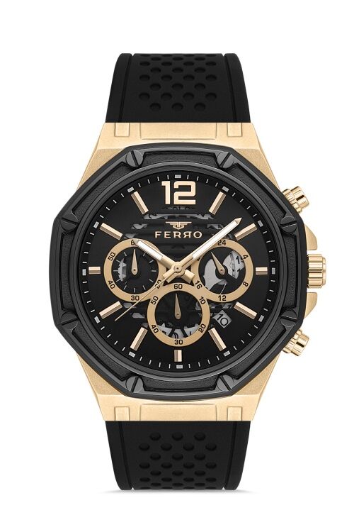 Ferro Quartz Silikon Siyah 44 mm Fonksiyonları Aktif Erkek Kol Saati
