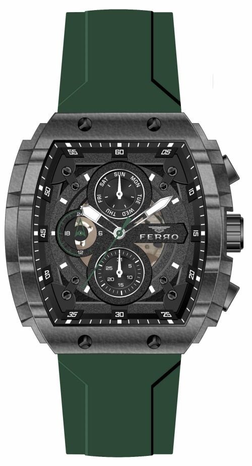 Ferro Yeşil Silikon Kordon Erkek Kol Saati FM31346D-ZF2 Tüm Fonksiyonları Aktif 3 ATM Su Geçirmez