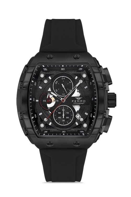 Ferro Siyah Silikon Kordon Erkek Kol Saati FM31346D-G Tüm Fonksiyonları Aktif 3 ATM Su Geçirmez