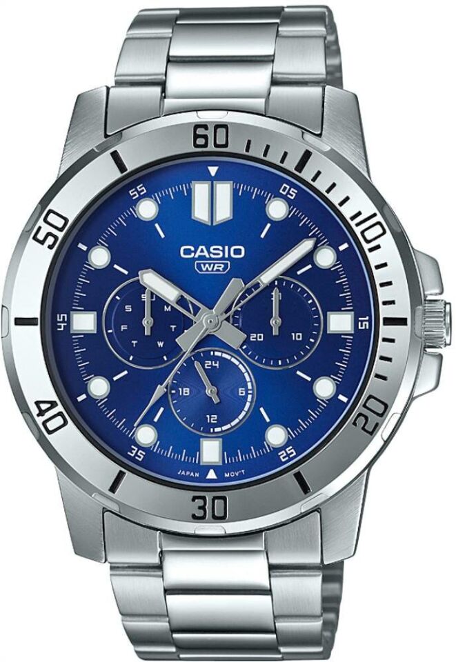 Casio MTP-VD300D-2EUDF Quartz Çelik Gri Lacivert Kadran 45 mm Erkek Kol Saati