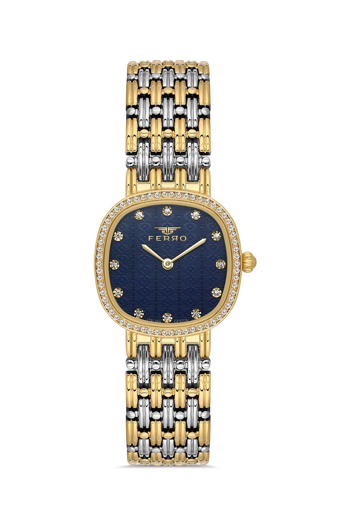 Ferro FL21563AWT-D3 Quartz Gri-Sarı Çelik Kordon Lacivet Kadran 28 mm Kadın Kol Saati