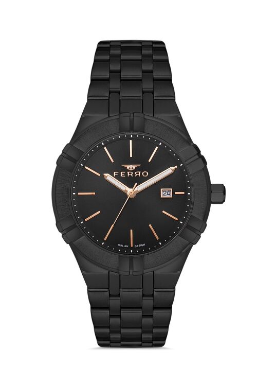 Ferro Siyah Çelik Kordon Erkek Kol Saati F11484A-G 3 ATM Su Geçirmez 2 Yıl Garantili Hediye Paketli