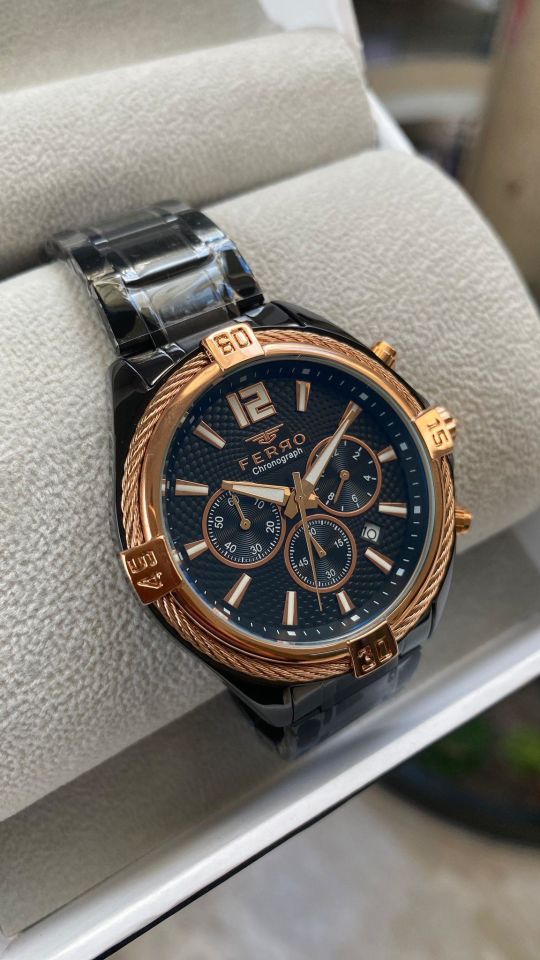 Ferro Quartz Çelik Siyah 45 mm Fonksiyonları Aktif Erkek Kol Saati