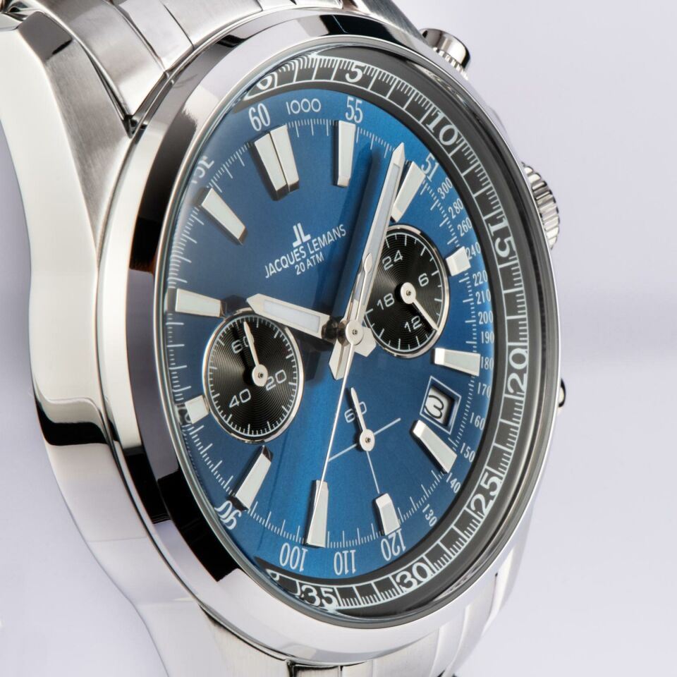 Jacques Lemans Liverpool JL.1-2117ZC Quartz Çelik Gri Mavi Kadran 10 ATM 44 mm Erkek Kol Saati