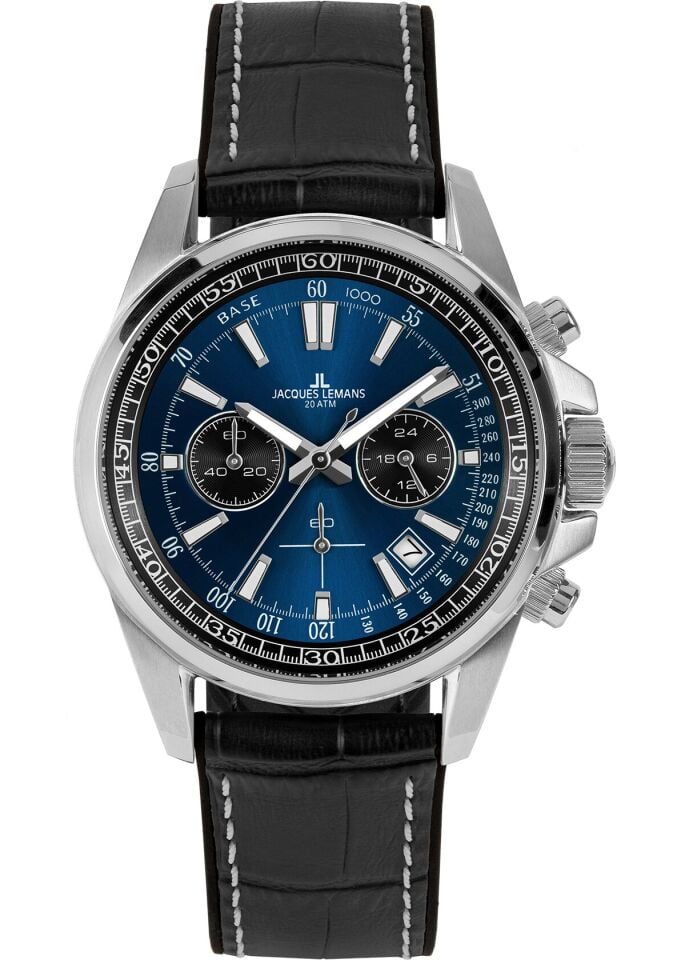 Jacques Lemans Liverpool JL.1-2117S Quartz Deri Siyah Mavi Kadran 20 ATM 44 mm Erkek Kol Saati