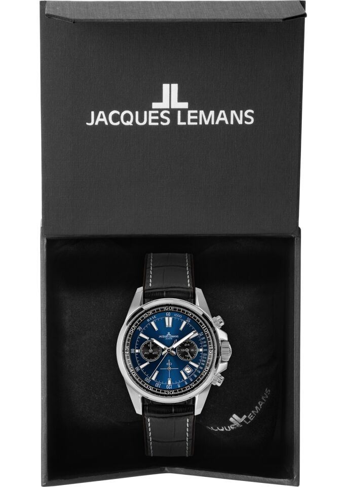Jacques Lemans Liverpool JL.1-2117S Quartz Deri Siyah Mavi Kadran 20 ATM 44 mm Erkek Kol Saati