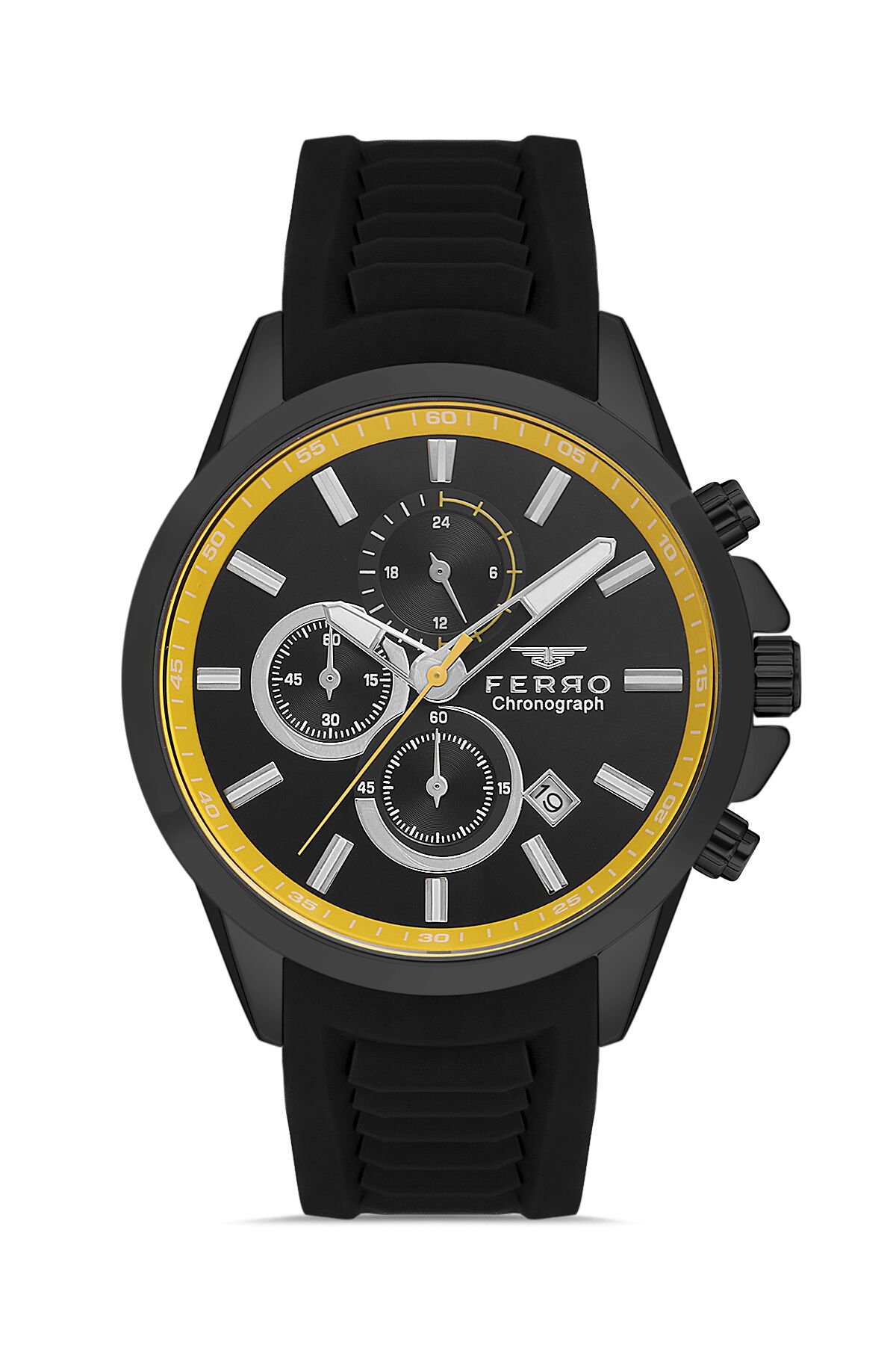 Ferro FM31359D-GZN Quartz Silikon Kordon Siyah 45 mm Erkek Kol Saati