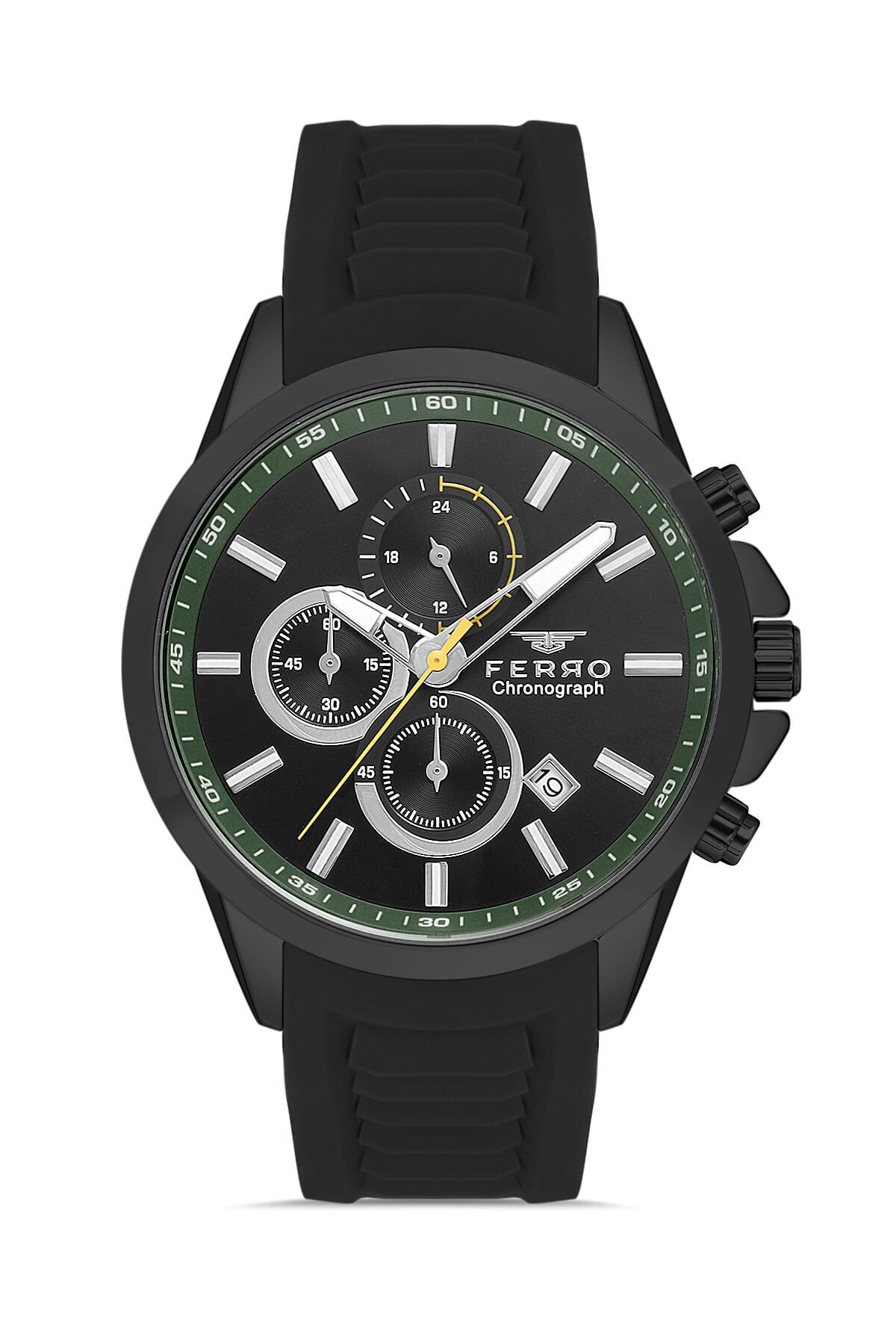 Ferro FM31359D-GZJ2 Quartz Silikon Kordon Siyah 45 mm Erkek Kol Saati
