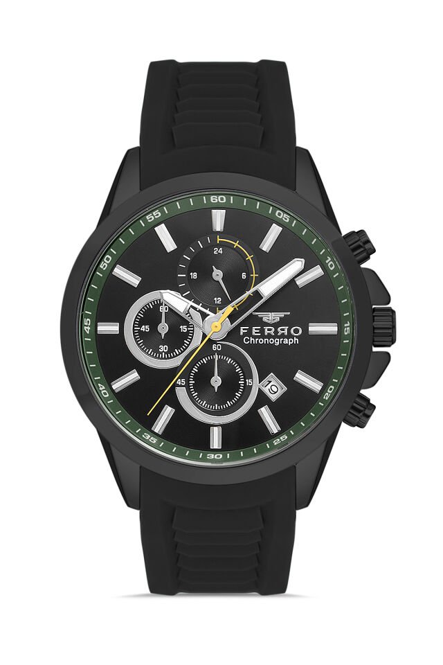 Ferro FM31359D-GZJ2 Quartz Silikon Kordon Siyah 45 mm Erkek Kol Saati