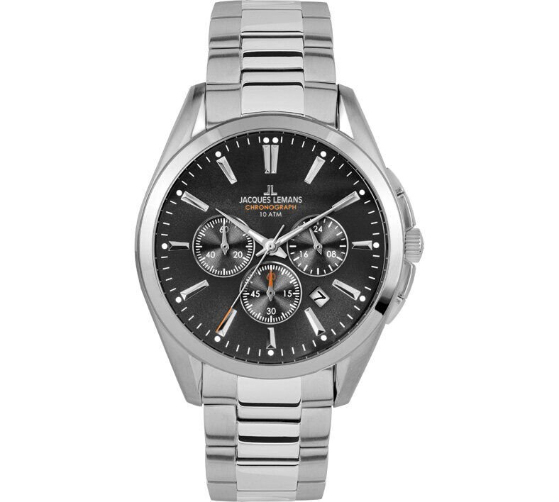 Jacques Lemans Derby JL.1-1945.1D Quartz Çelik Gri Siyah Kadran 10 ATM 42 mm Erkek Kol Saati