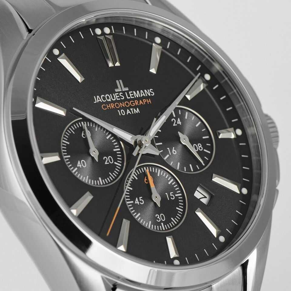 Jacques Lemans Derby JL.1-1945.1D Quartz Çelik Gri Siyah Kadran 10 ATM 42 mm Erkek Kol Saati