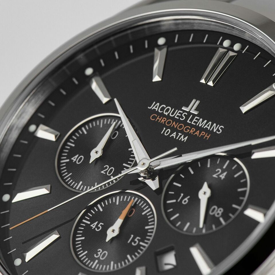 Jacques Lemans Derby JL.1-1945.1D Quartz Çelik Gri Siyah Kadran 10 ATM 42 mm Erkek Kol Saati