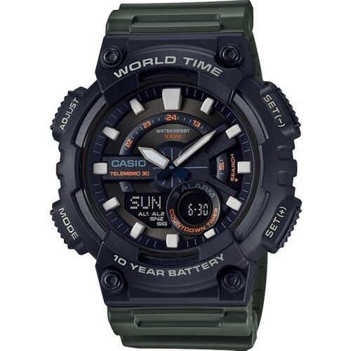 Casio AEQ-110W-3AVDF Quartz Silikon Yeşil 10 ATM 47 mm Erkek Kol Saati