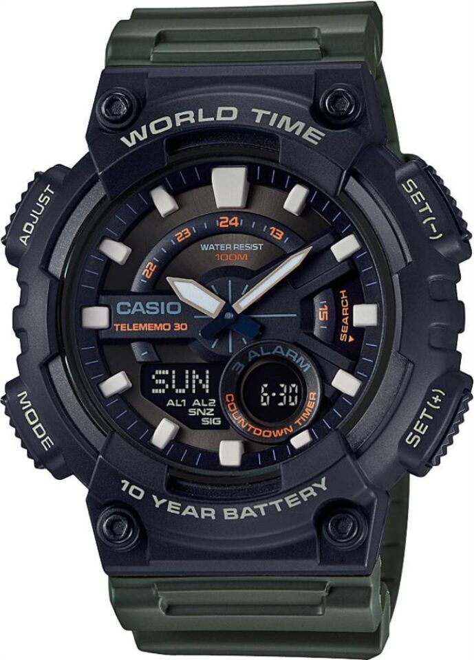 Casio AEQ-110W-3AVDF Quartz Silikon Yeşil 10 ATM 47 mm Erkek Kol Saati