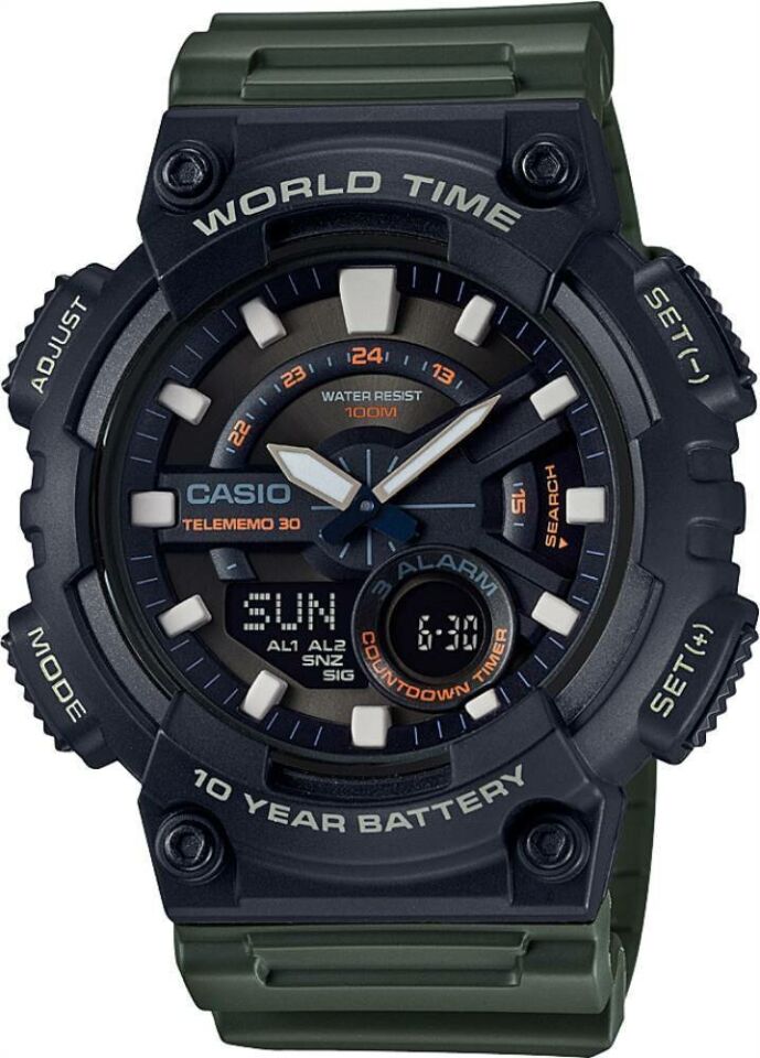 Casio AEQ-110W-3AVDF Quartz Silikon Yeşil 10 ATM 47 mm Erkek Kol Saati
