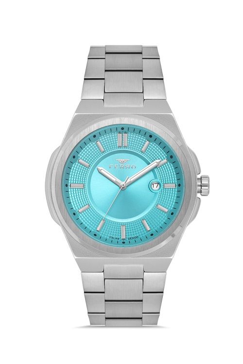 Ferro F11500AWT-A15 Quartz Çelik Gri Turkuaz Kadran 42 mm Erkek Kol Saati