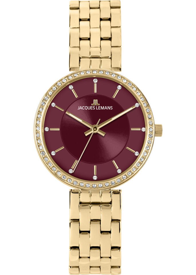 Jacques Lemans Milano 1-2212H Quartz Çelik+Seramik Altın Rengi Kırmızı Kadran 32 mm Kadın Kol Saati