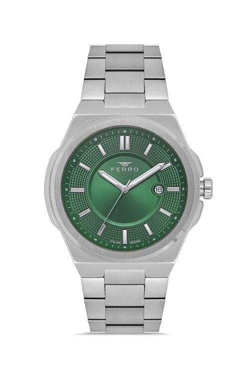 Ferro F11500AWT-A6 Quartz Çelik Gri Yeşil Kadran 42 mm Erkek Kol Saati