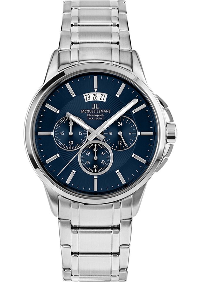 Jacques Lemans Sydney JL.1-1542I Quartz Çelik Gri Mavi Kadran 10 ATM 42 mm Erkek Kol Saati