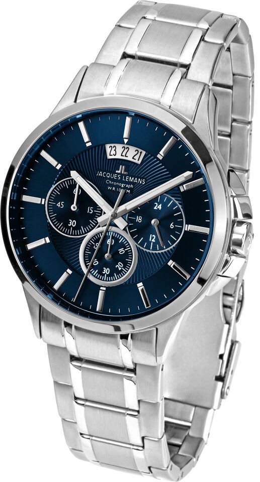 Jacques Lemans Sydney JL.1-1542I Quartz Çelik Gri Mavi Kadran 10 ATM 42 mm Erkek Kol Saati