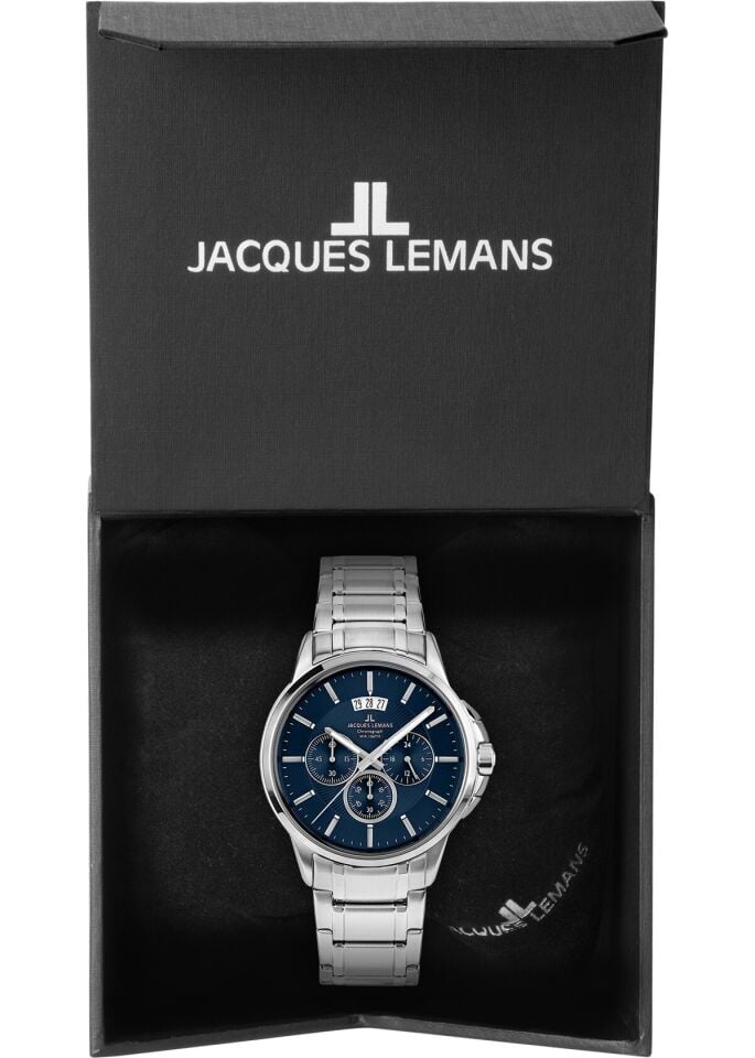 Jacques Lemans Sydney JL.1-1542I Quartz Çelik Gri Mavi Kadran 10 ATM 42 mm Erkek Kol Saati