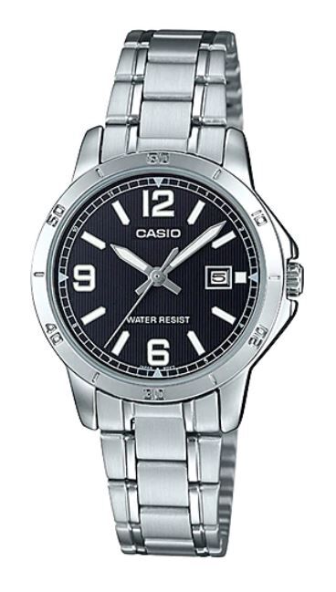 Casio LTP-V004D-1B2UDF  Quartz Çelik Gri Siyah Kadran 30 mm Kadın Kol Saati