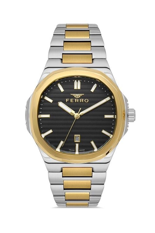 Ferro F11514AWT-D2 Quartz Çelik Altın/Gri Siyah Kadran 40 mm Erkek Kol Saati