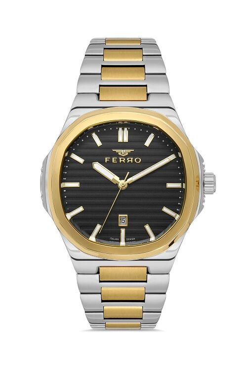 Ferro F11514AWT-D2 Quartz Çelik Altın/Gri Siyah Kadran 40 mm Erkek Kol Saati