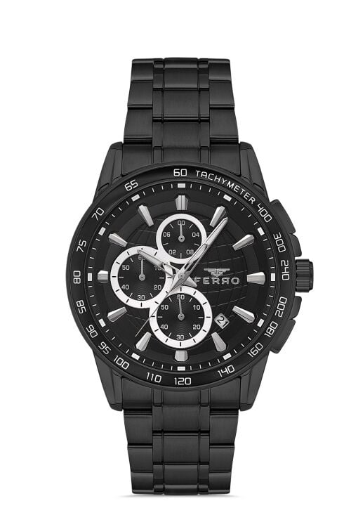 Ferro Quartz Çelik Siyah 44 mm Fonksiyonları Aktif Erkek Kol Saati