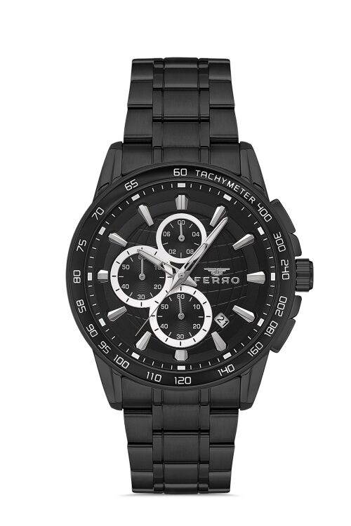 Ferro Quartz Çelik Siyah 44 mm Fonksiyonları Aktif Erkek Kol Saati
