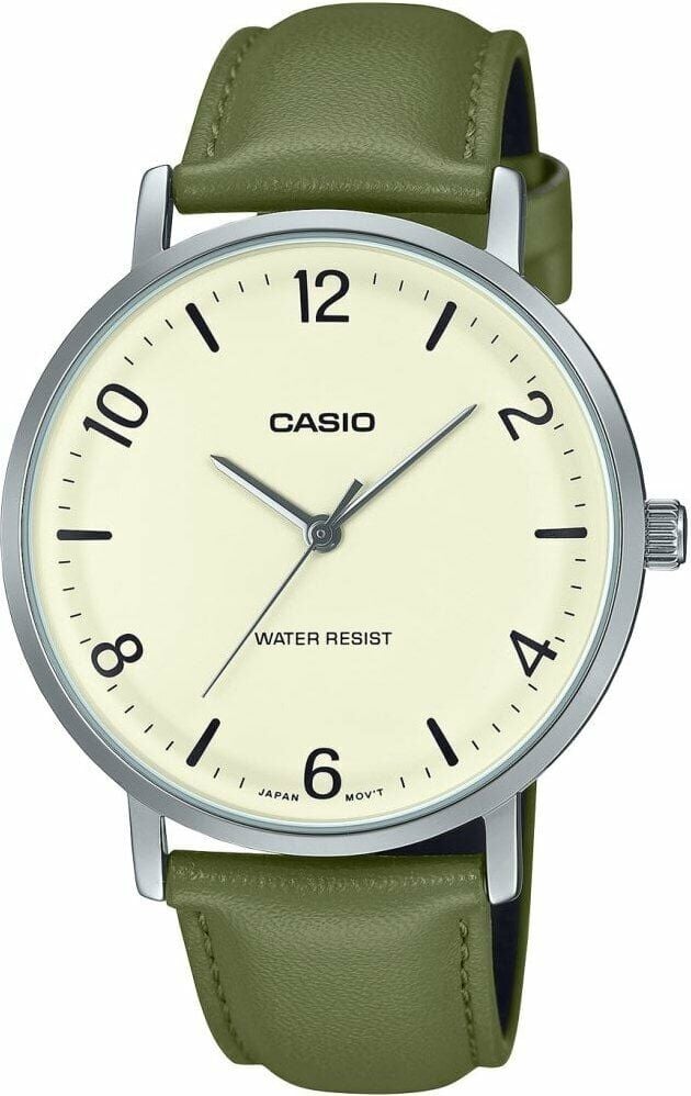 Casio MTP-VT03L-7BVDF Quartz Deri Yeşil Krem Kadran 40 mm Erkek Kol Saati