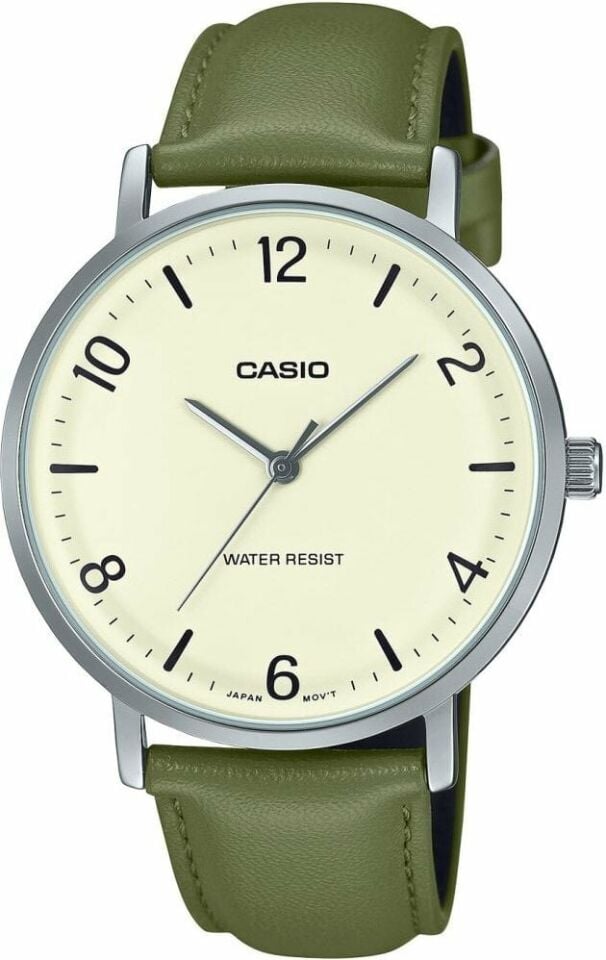 Casio MTP-VT03L-7BVDF Quartz Deri Yeşil Krem Kadran 40 mm Erkek Kol Saati