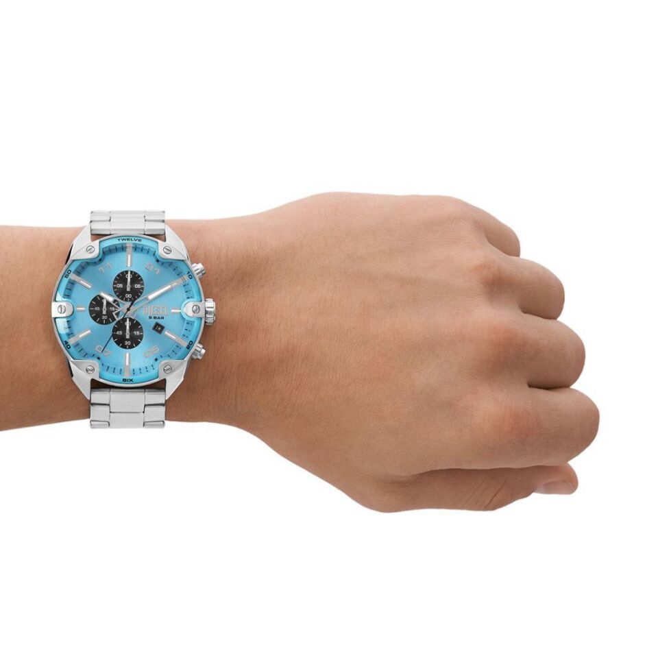 Diesel DZ4655 Quartz Çelik Metalik Gri Mavi Kadran 49 mm Erkek Kol Saati