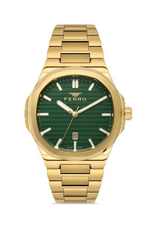 Ferro F11514AWT-B6 Quartz Çelik Altın Rengi Yeşil Kadran 40 mm Erkek Kol Saati