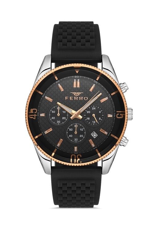 Ferro Siyah Silikon Kordon Erkek Kol Saati FM31920D-J Tüm Fonksiyonlar Aktif 3 ATM Su Geçirmez