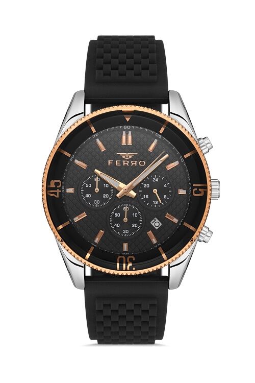 Ferro Siyah Silikon Kordon Erkek Kol Saati FM31920D-J Tüm Fonksiyonlar Aktif 3 ATM Su Geçirmez