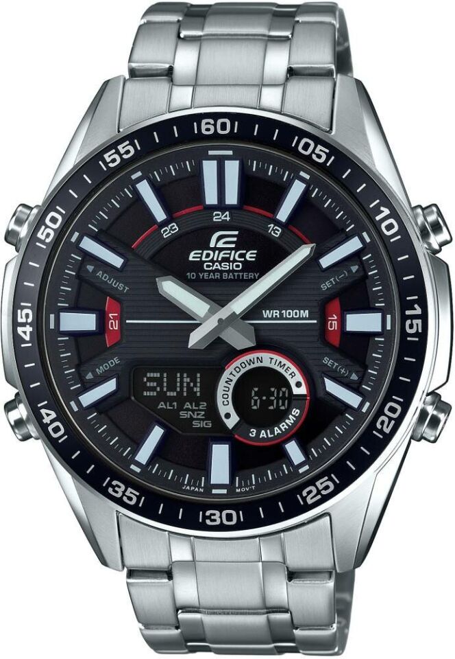 Casio EFV-C100D-1AVDF Quartz Çelik Gri Analog/Digital Siyah Kadran 10 ATM 47 mm Erkek Kol Saati