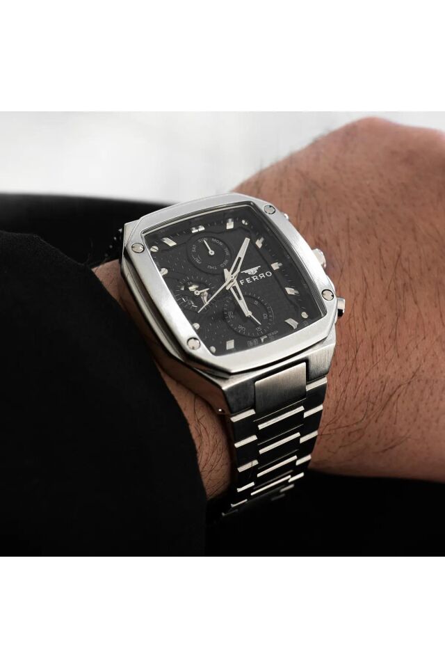 Ferro FM11485A-A2 Quartz Çelik Gri Siyah Kadran 40 mm Erkek Kol Saati