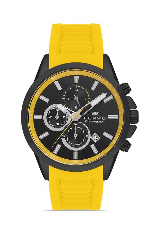 Ferro Sarı Silikon Kordon Erkek Kol Saati FM31359D-ZN Tüm Fonksiyonları Aktif 3 ATM Su Geçirmez